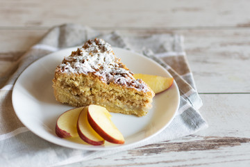 Homemade grated apple pie. Dessert ready to eat.