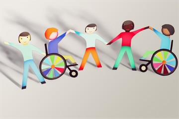 Paper People and Disabled Holding Hands