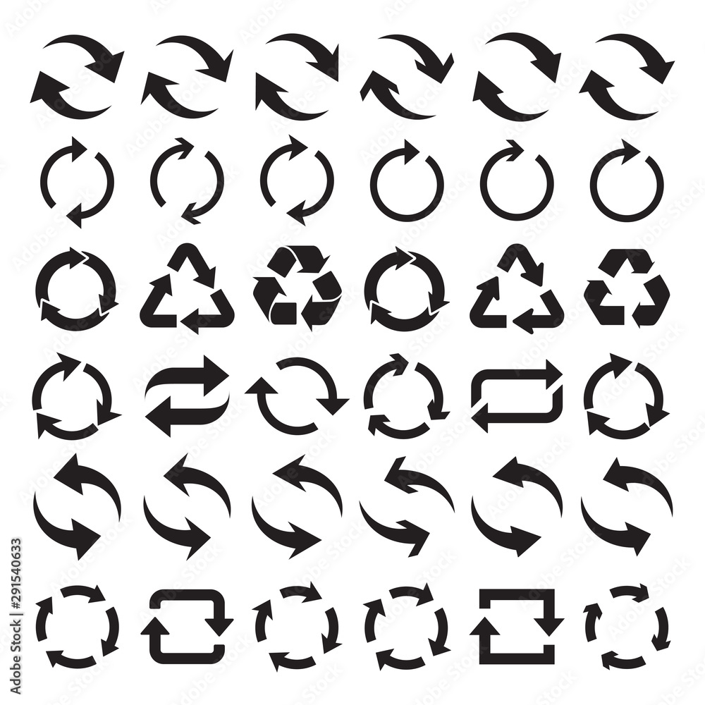 Poster set of circle black arrows on a white background
