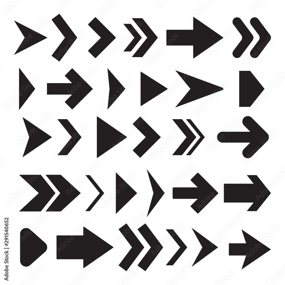 Poster set of black arrows on a white background