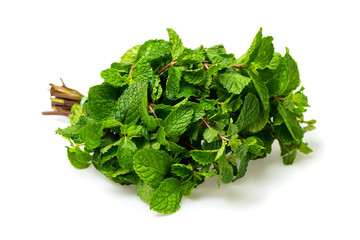 Closeup image of fresh green mint mint isolated at white background.