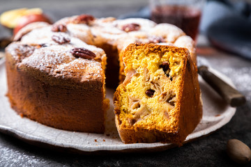 Apple pie. Autumn baking with fruits and nuts.
