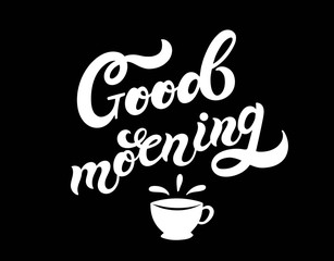 Good morning. Hand drawn lettering with background. Vector illustration