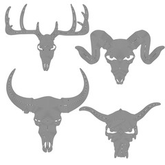 set of animal skull silhouette in black lines on white background, vector illustration, eps 10