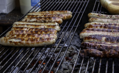 Sausages on grill