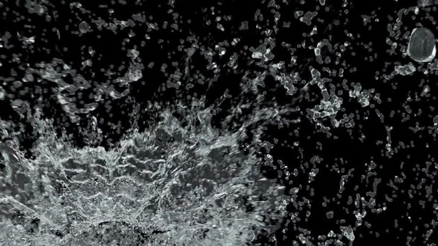 Water splash slow motion on black background. 3d illustration.