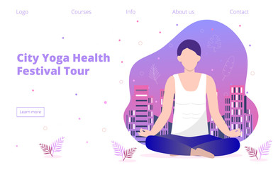 City yoga health festival tour concept vector for landing page, web, banner, app.