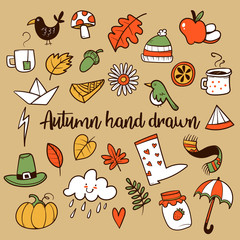 FAll theme set. Autumn Hand Drawn Doodle