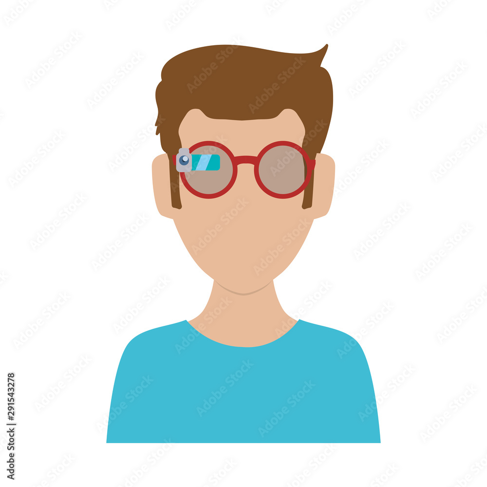 Poster man using smartglasses tech vector illustration