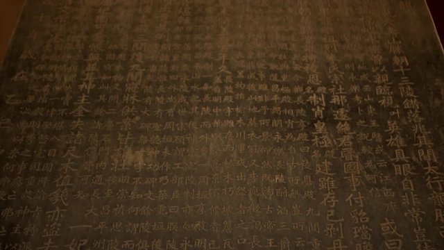 Close-up of Chinese script on column at Shengong Shengde Stele Pavilion - Beijing, China