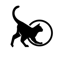 silhouette cat playing pose logo vector illustration