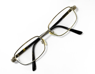 Classic Glasses and used. Top view on white background