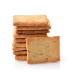 Stack of garlic, rosemary and sea salt crackers