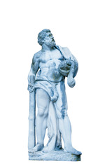 Ancient statuue of Hercules as symbol of power and liberty. Statie isolated on white background.