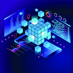 Data statistics Web Banner. Data visualization concept. 3d isometric vector illustration. Page template. 