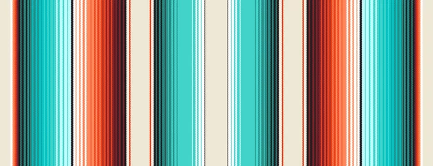 Fotobehang Turquoise, oranje &amp  Navajo witte Mexicaanse deken Serape strepen naadloze Vector patroon. Dekentextuur met draden. Indiaanse textiel. Etnische Boho-achtergrond. Patroontegelstaal inbegrepen © Artefficient