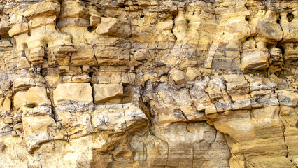 Marsden Bay rocky cliff face close up detail shot showing Permian Magnesium Limestone in detail.  Taken near Marsden Grotto and The Leas, in Sunderland UK.