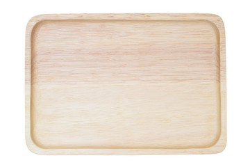 Top view empty flat wooden tray isolated on white background