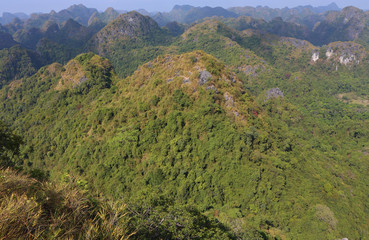 View on Cat Ba Island mountains with the top view point in the National Park