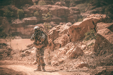 Soldiers of special forces on wars at the desert,Thailand people,Army soldier Patrolled the front line