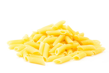 Pasta penne rigate macaroni isolated on white