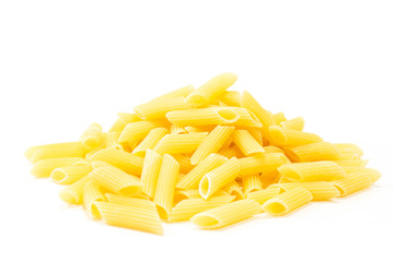 Pasta penne rigate macaroni isolated on white