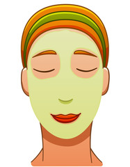 European red-haired woman with green face mask