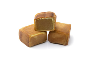 Traditional chinese cake isolated on white background, The words means happiness and fortune.