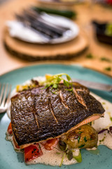 Grilled salmon and vegetables