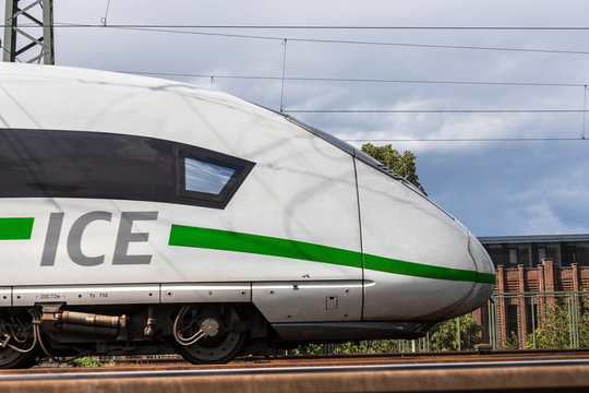 cologne, North Rhine-Westphalia/germany - 31 07 19: ICE train with new green paint in cologne germany