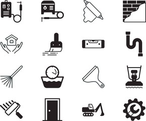 home vector icon set such as: stroke, cook, investment, enter, stream, dough, exit, mini, decorating, perfect, time, plates, working, closed, maintenance, hardware, sale, business, spanner, generated