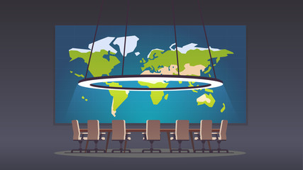 Boardroom with world map on big projection screen - obrazy, fototapety, plakaty