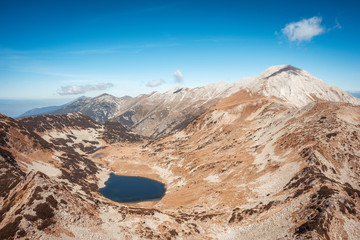 Vihren peak and Vlahinsko lake in Pirin mountain national park, Bulgaria. 