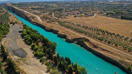 Aerial bird's eye view photo taken by drone of stand up paddle surfers in annual SUP crossing...