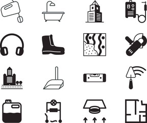 home vector icon set such as: project, gadget, diesel, shower, exhaust, scheme, music, baking, canister vector icon, spatula, dirt, meter, mountain, gas, icons, dj, welder, container, shoes, spirit