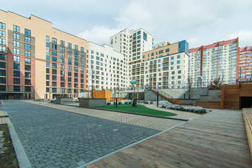 Russia, Novosibirsk - May 02, 2019: Russian courtyards. buildings, house architecture, exterior....