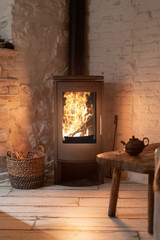 Wood stove fireplace in comfort cozy house