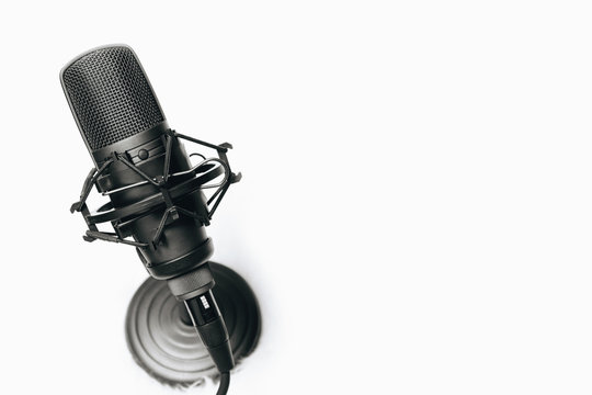 black condenser microphone on white background