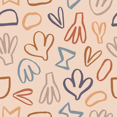 Super cute seamless texture with different shapes. Vector pattern in naive style with cute hand drawn elements. Colorful design .