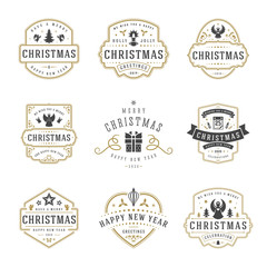 Obraz premium Christmas and happy new year wishes labels and badges set vector illustration