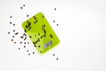 An electronic scale on white background