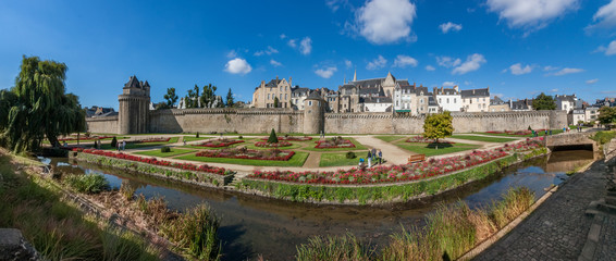 Jardin des Remparts, The Medieval City Wall and Old city panorama,Vannes,France.