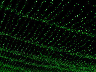 Green lights pattern for design. New Year's garland. Waves of stars copy space.