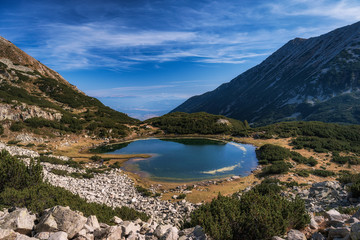 Panoramic view of Muratovo lake, Pirin Mountain, Bulgaria