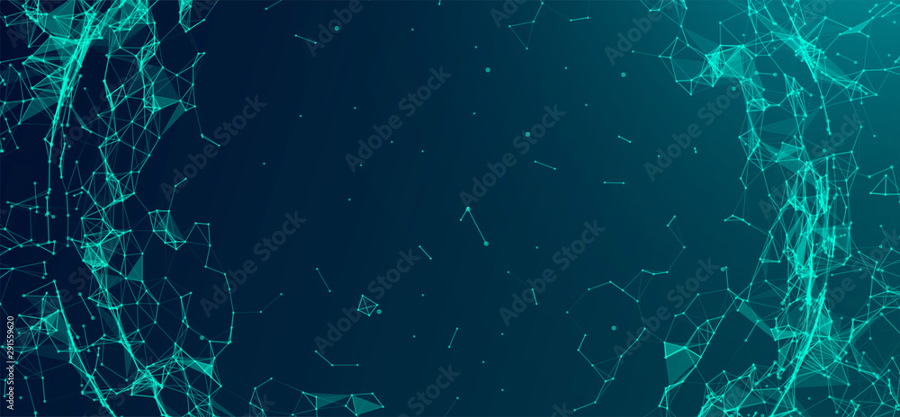 Poster abstract geometric 3d sphere made of points and lines. futuristic technology style.