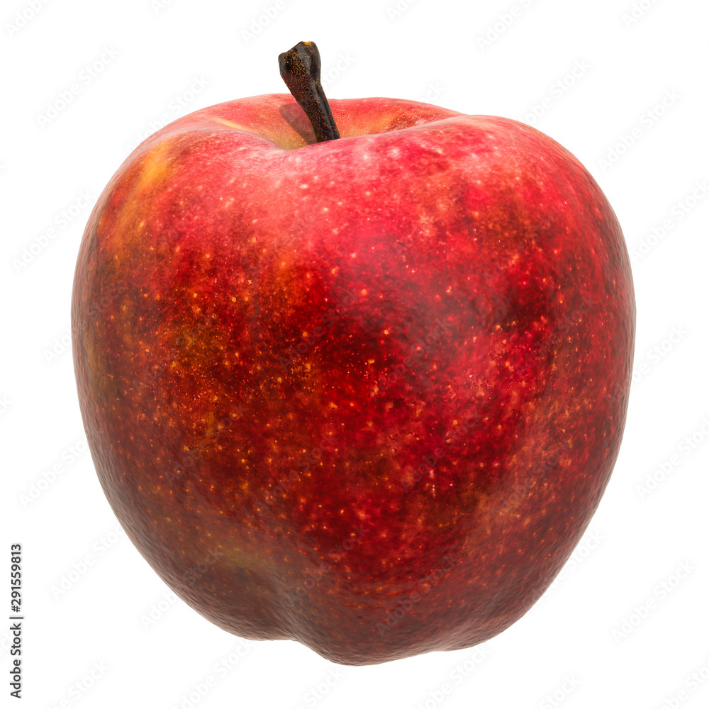 Poster red apple close-up 3d rendering with realistic texture