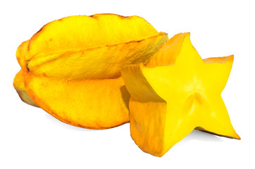 Naklejka premium Carambola and its cross-section 3d rendering with realistic texture
