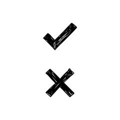 Obraz premium Hand drawn check mark icons. Tick and x cross doodles