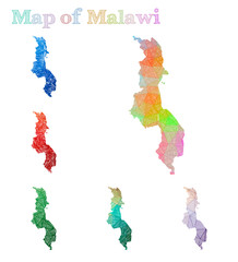 Hand-drawn map of Malawi. Colorful country shape. Sketchy Malawi maps collection. Vector illustration.