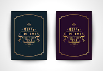 Christmas greeting card with snowflake silhouette and ornate typographic winter holidays text vector illustration.